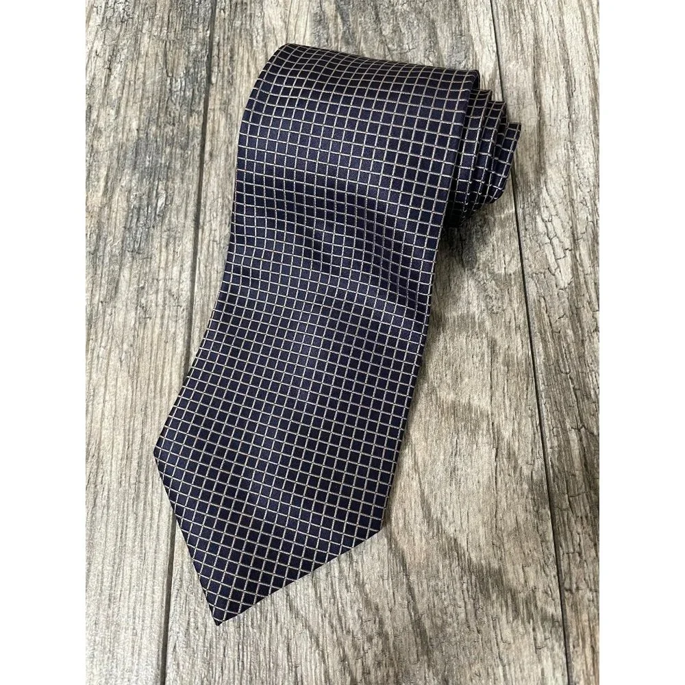 Ermenegildo Zelda Micro Plaid Italy Made Silk Neck Tie Blue Gold
